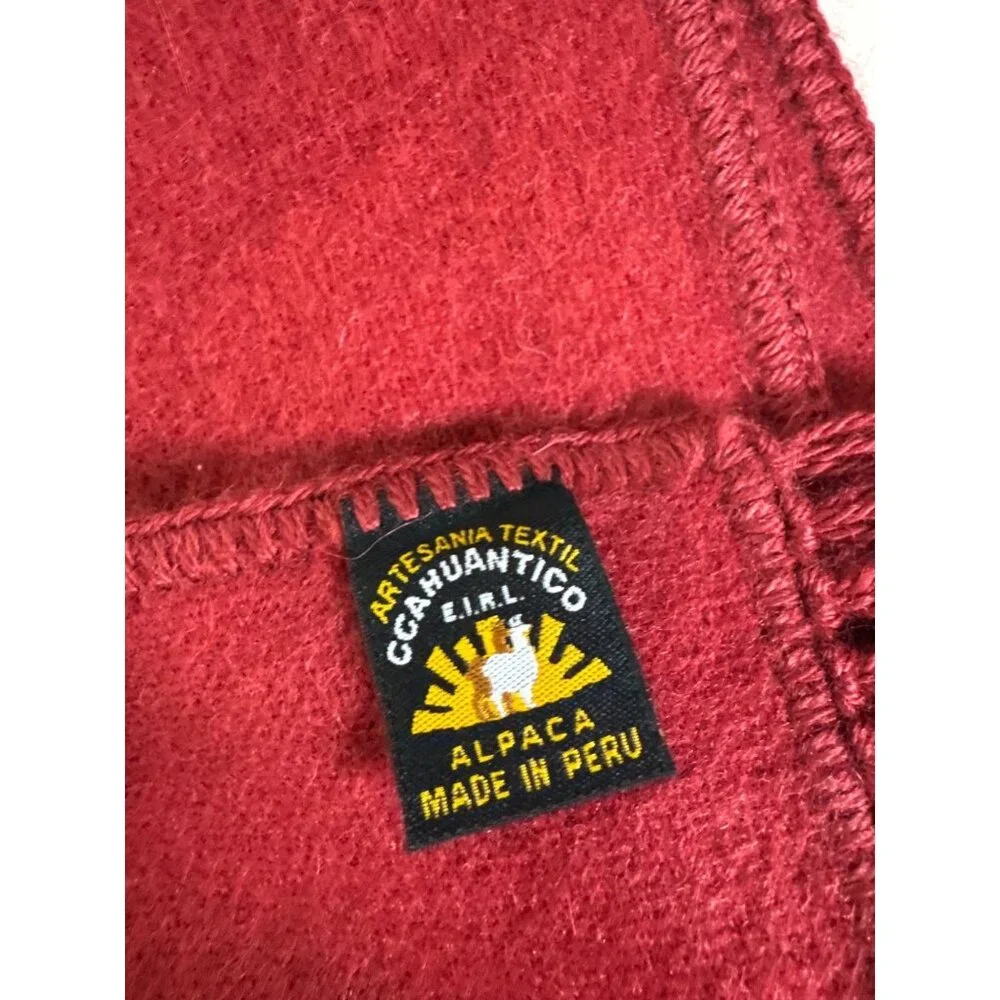 Ccahuantico Alpaca Scarf Red Fringe Made Peru OS Soft Cozy Fall Winter Western